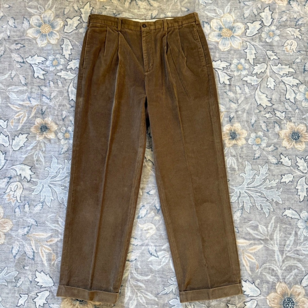 Brooks Brothers Elliot Corduroy Pants Mens 36x32 Blue Brown Pleated Cuffed 2prs - Picture 4 of 16